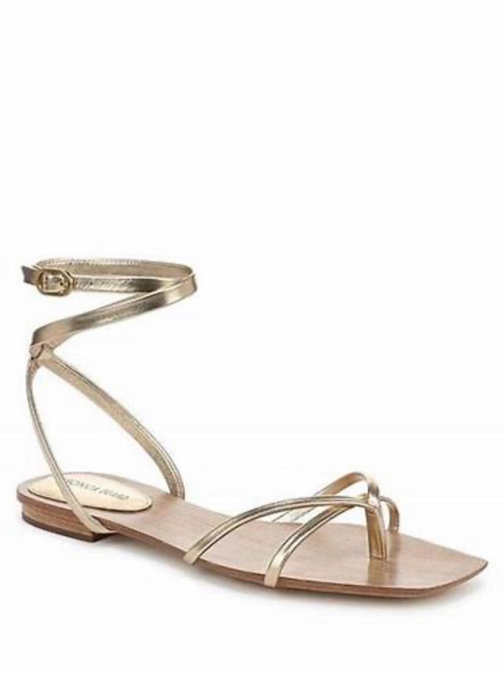 Veronica Beard Metallic Gold Strappy Ankle Wrap Sandals